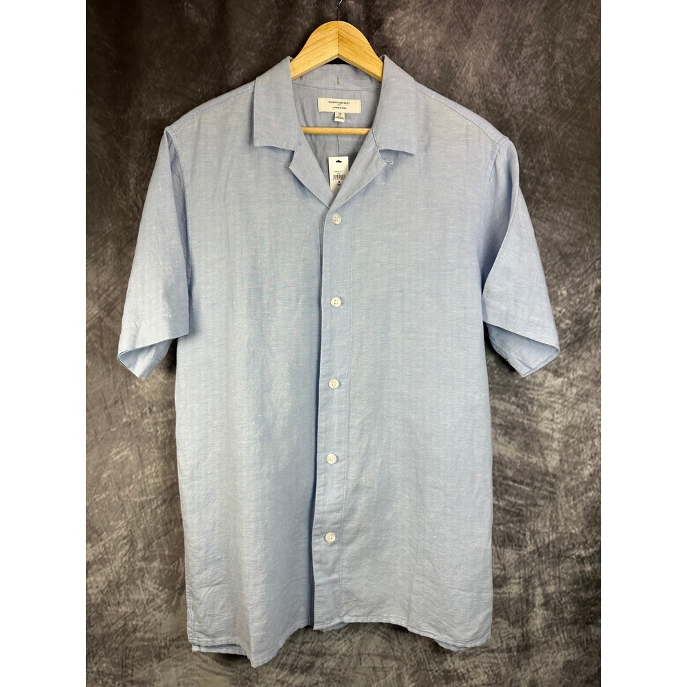 Banana Republic NWT Camp Shirt Mens M Tall Blue Linen Blend Short Sleeve